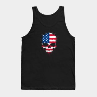 Chaotic American Flag Splatter Skull Tank Top